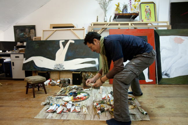 Renowned modern artist Ha Tri Hieu, in his studio, Hanoi
