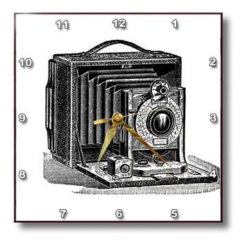 black and white camera clock