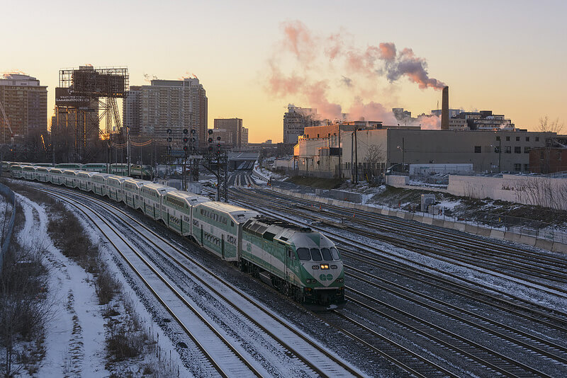 sunrise train in city