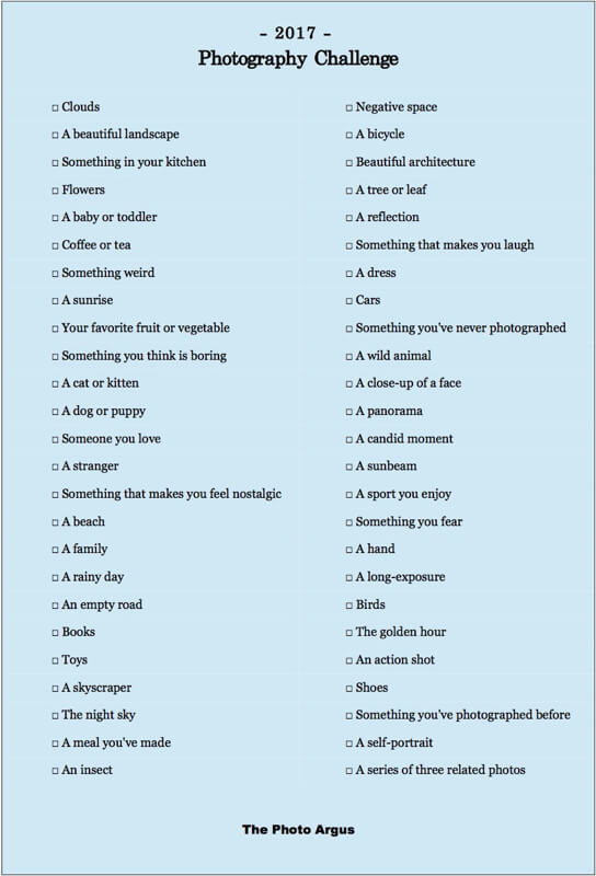 2017 Photography Challenge 52 Subjects to Photograph The Photo Argus