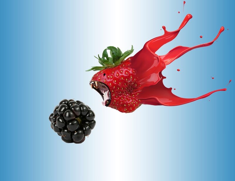 strawberry eating blackberry