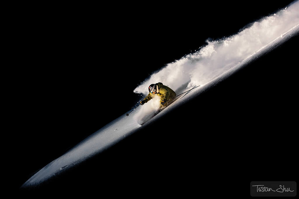 Tristan Lebeschu - Skiing Adrien Coirier, Les Arcs, Savoie, France - minimalist photography