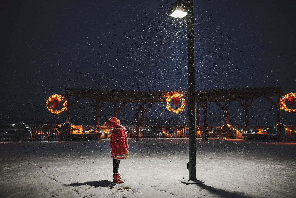 Elizabeth Sallee Bauer - Falling snow with street light