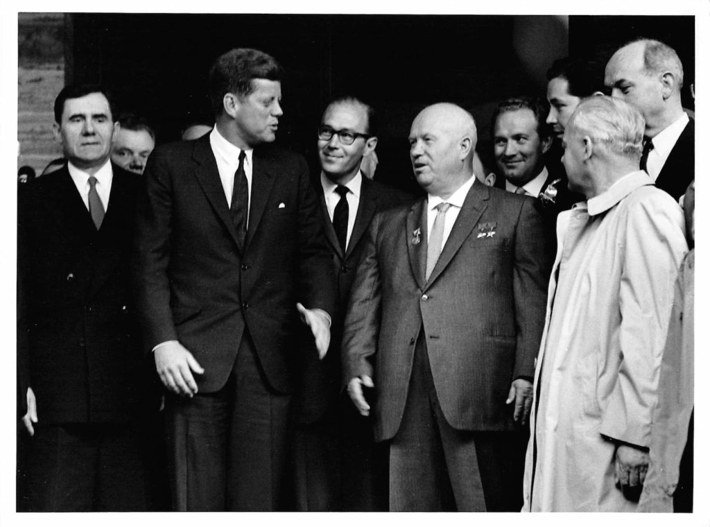 President John F. Kennedy with Soviet Premier Nikita Khrushchev during their historic Vienna Summit, 1961. © The Estate of Jacques Lowe.