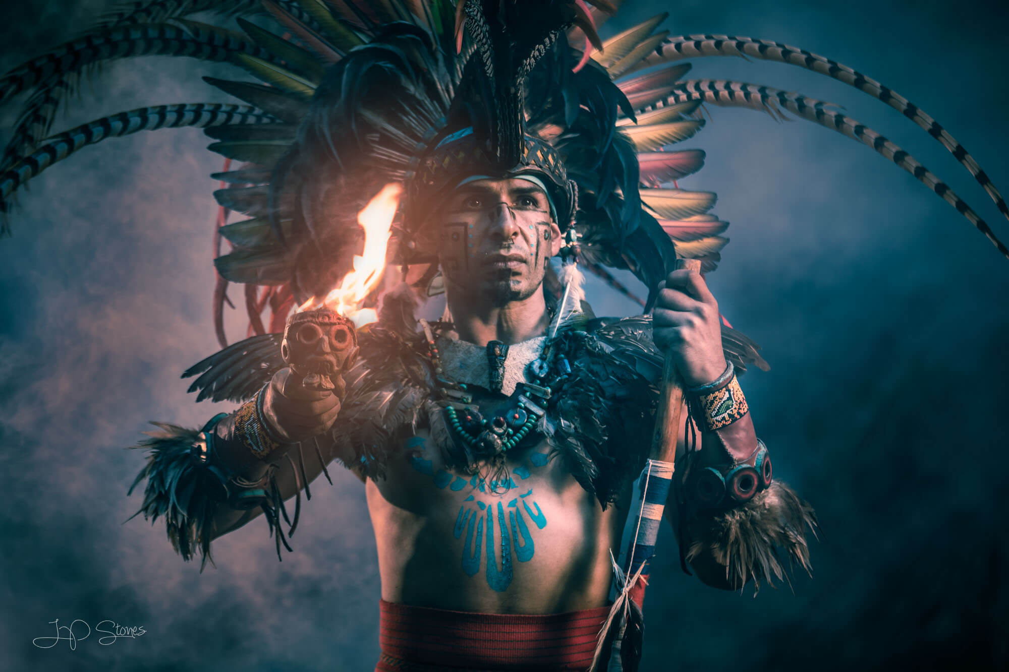 cinematic photography of Mexican Conchero dancer